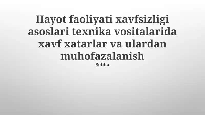 Hayot faoliyati xavfsizligi asoslari 1