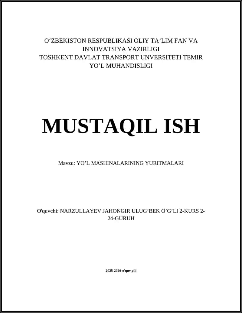 YO’L MASHINALARINING YURITMALARI 1