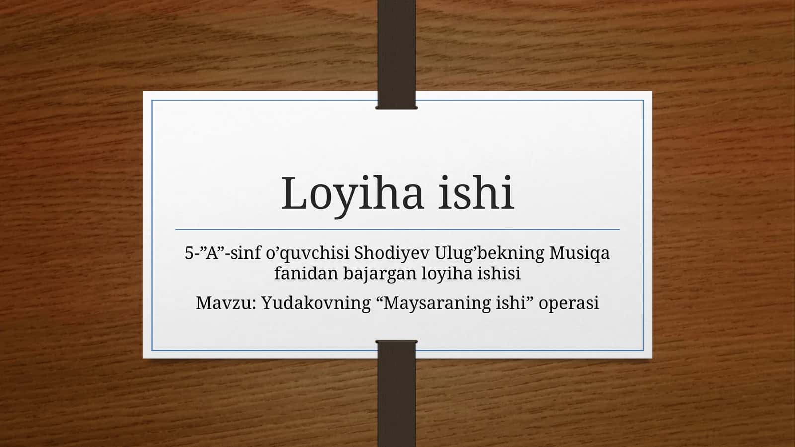 Yudakovning“Maysaraningishi”operasi 1