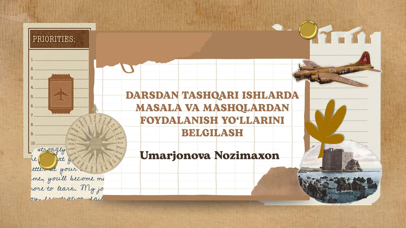 Darsdan tashqari ishlarda masala va mashqlardan foydalanish yo‘llarini belgilash. 1