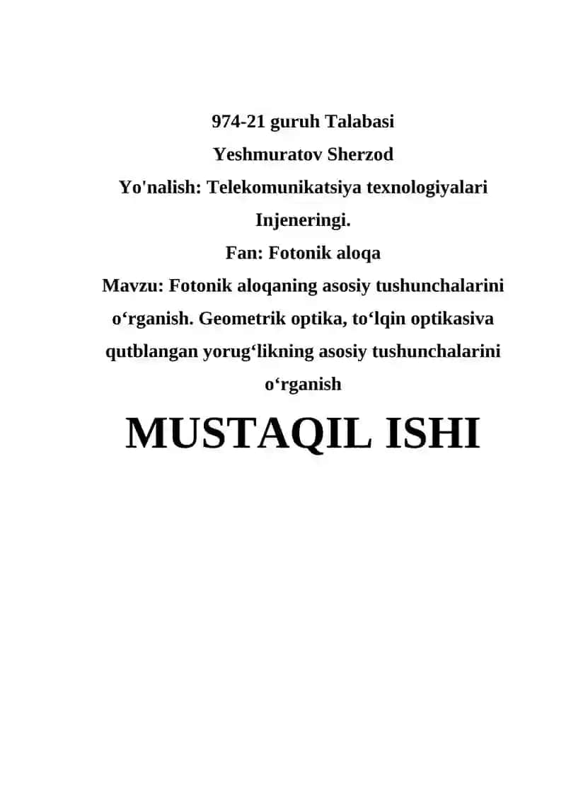 Fotonik Aloqa Tushunchasi