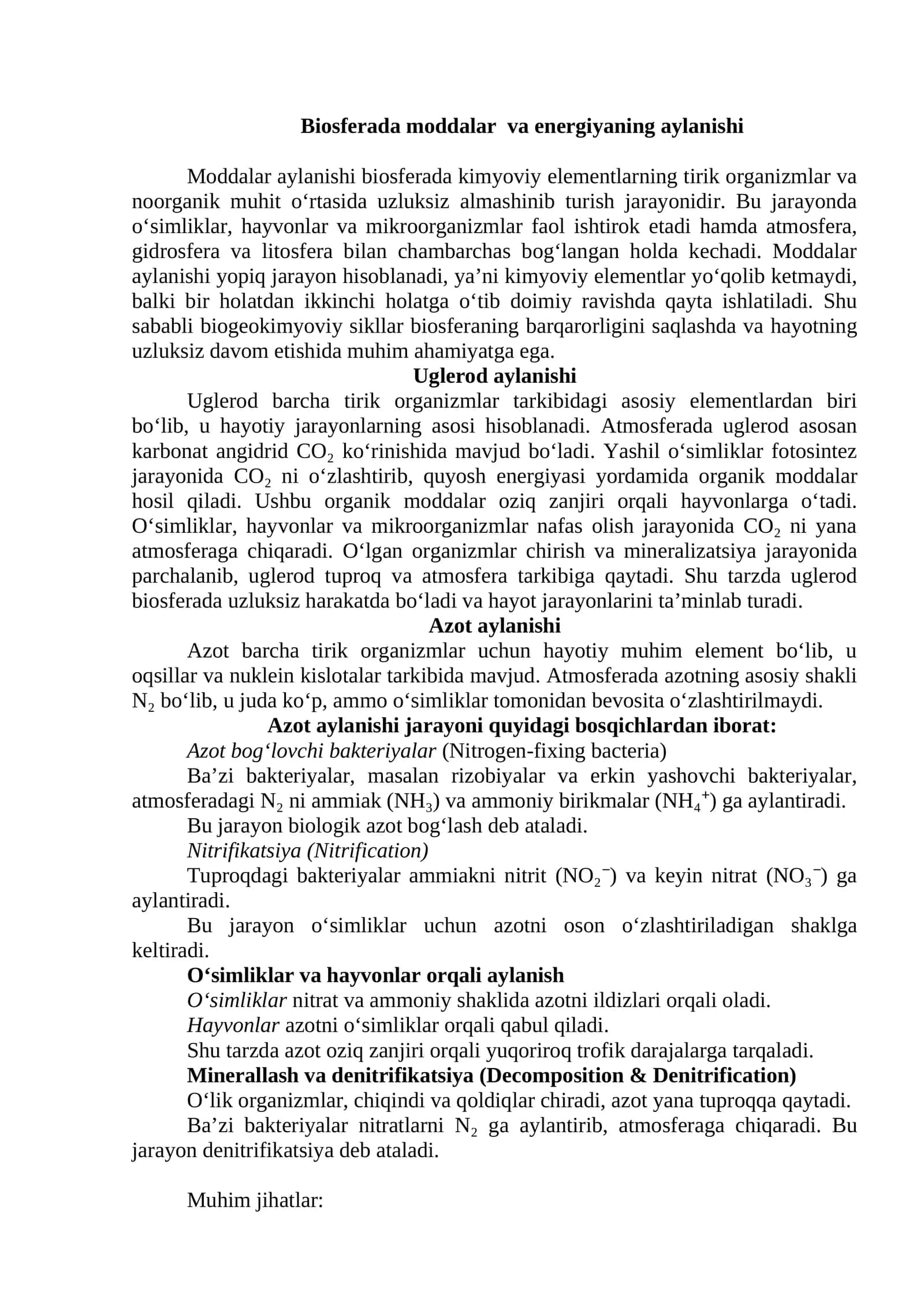 Uglerod aylanishi 1