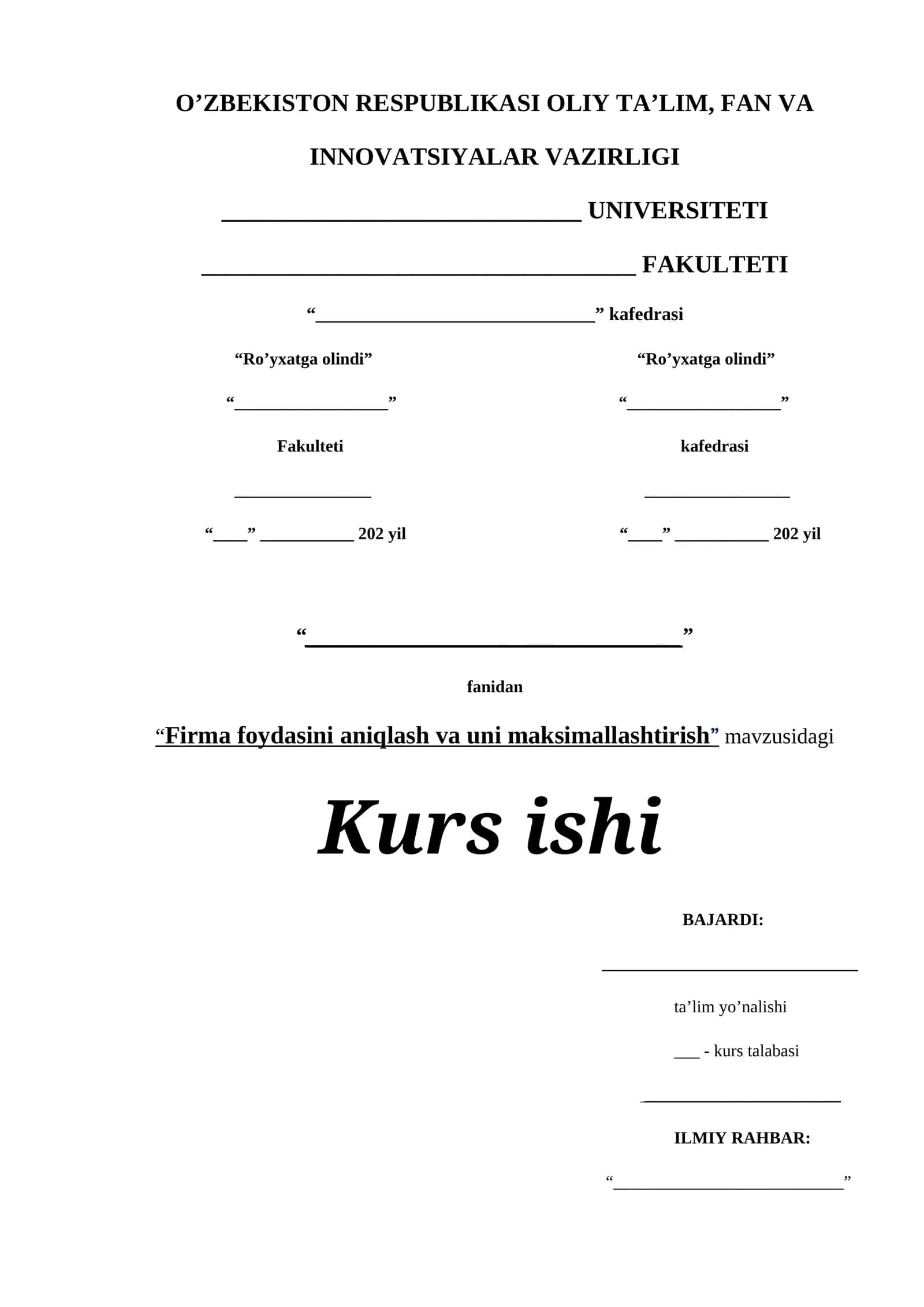 Firma foydasini aniqlash va uni maksimallashtirish 1