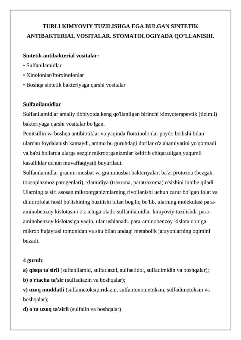Sulfanilamidlar 1