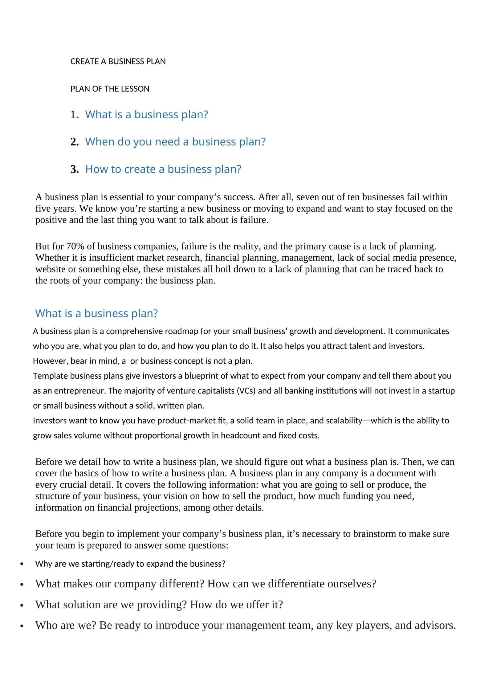 CREATE A BUSINESS PLAN 1