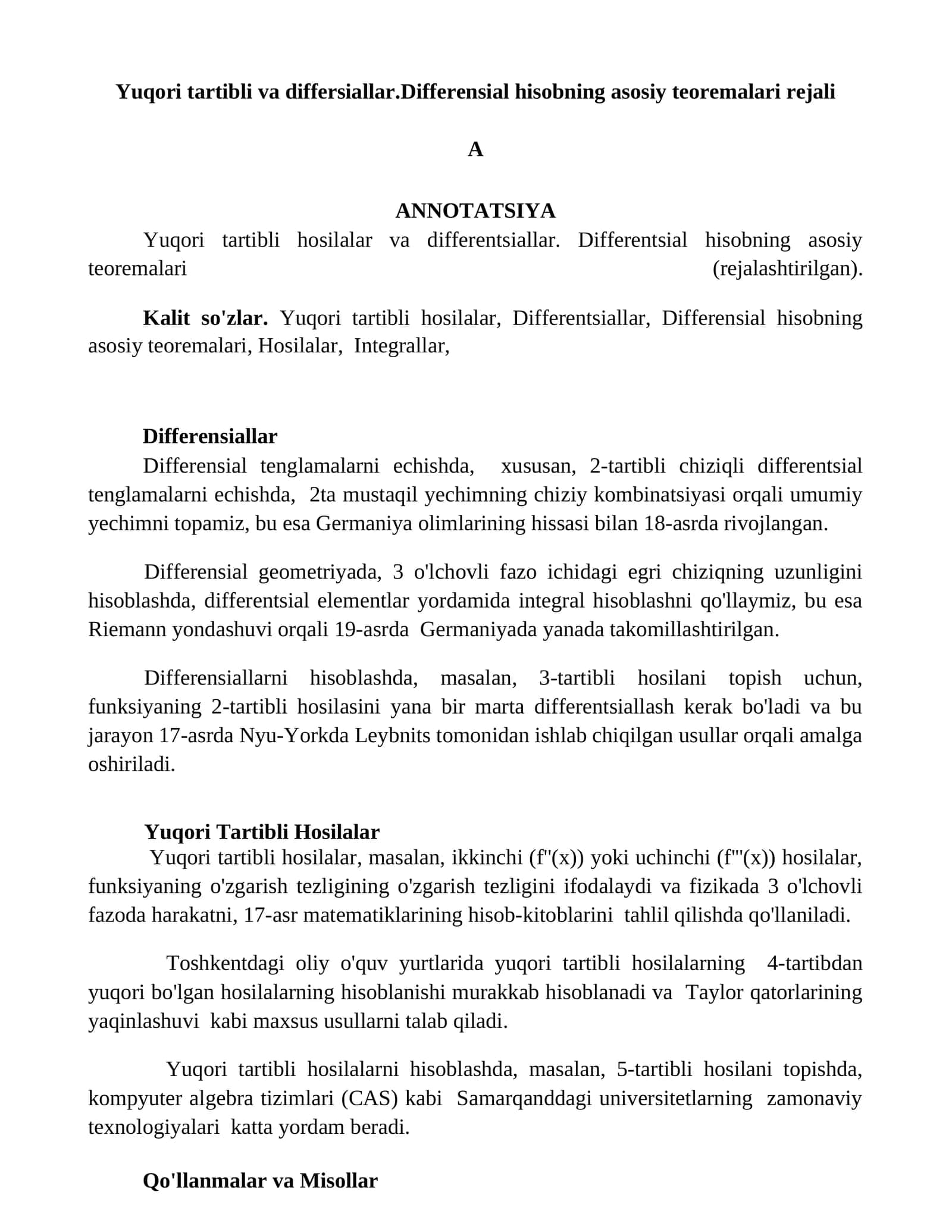 Differensial hisobning asosiy teoremalari rejali 1