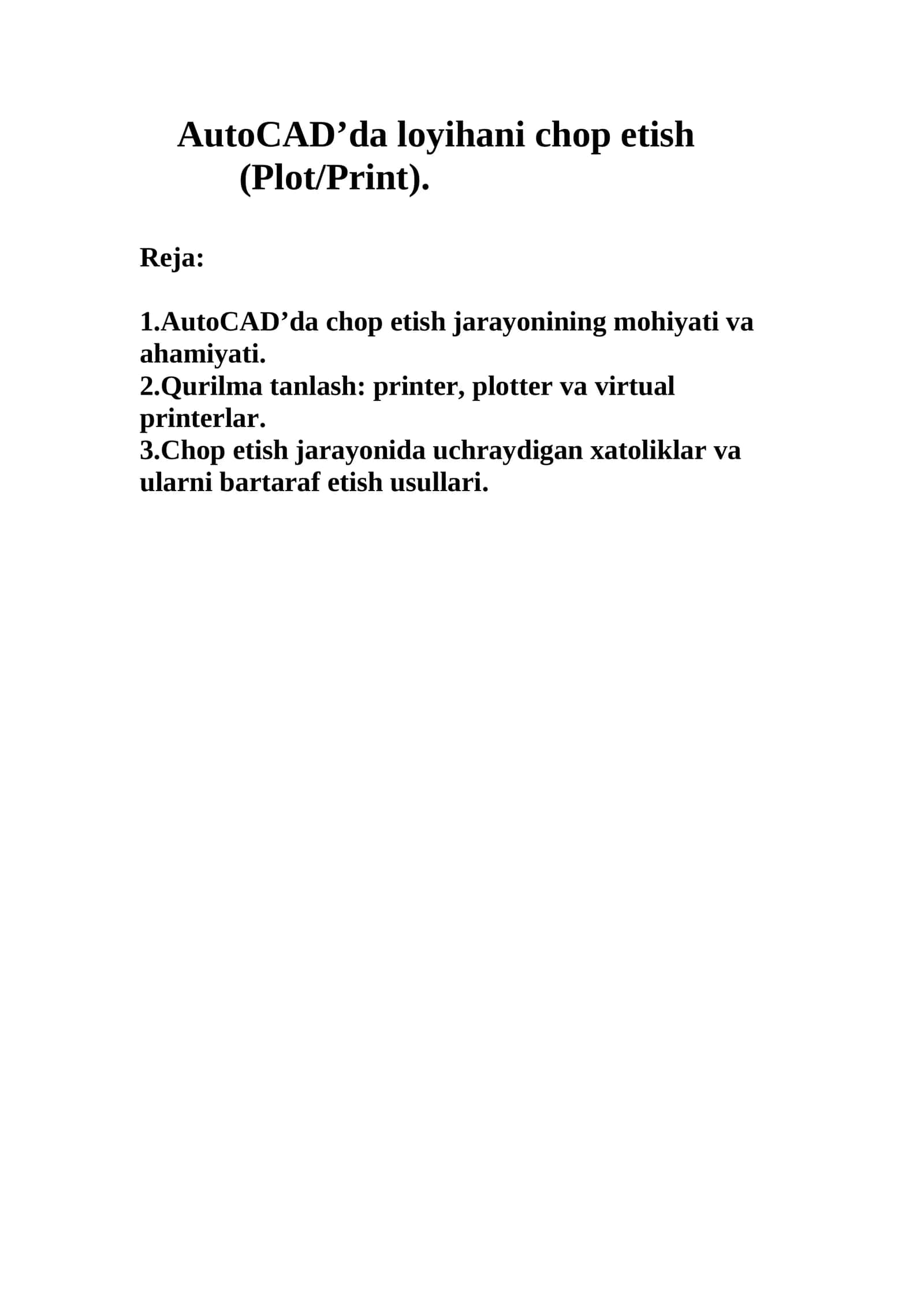 AutoCAD’da loyihani chop etish (Plot/Print) 1