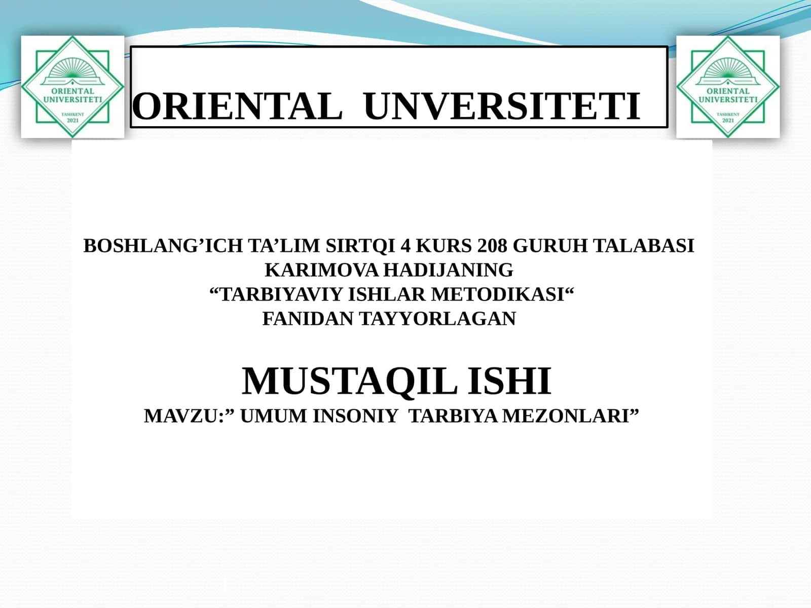 TARBIYAVIY ISHLAR METODIKASI 1