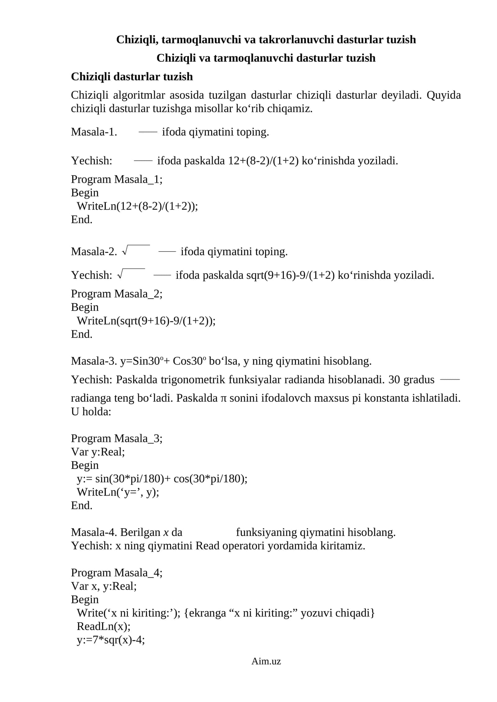 Chiziqli dasturlar tuzish 1