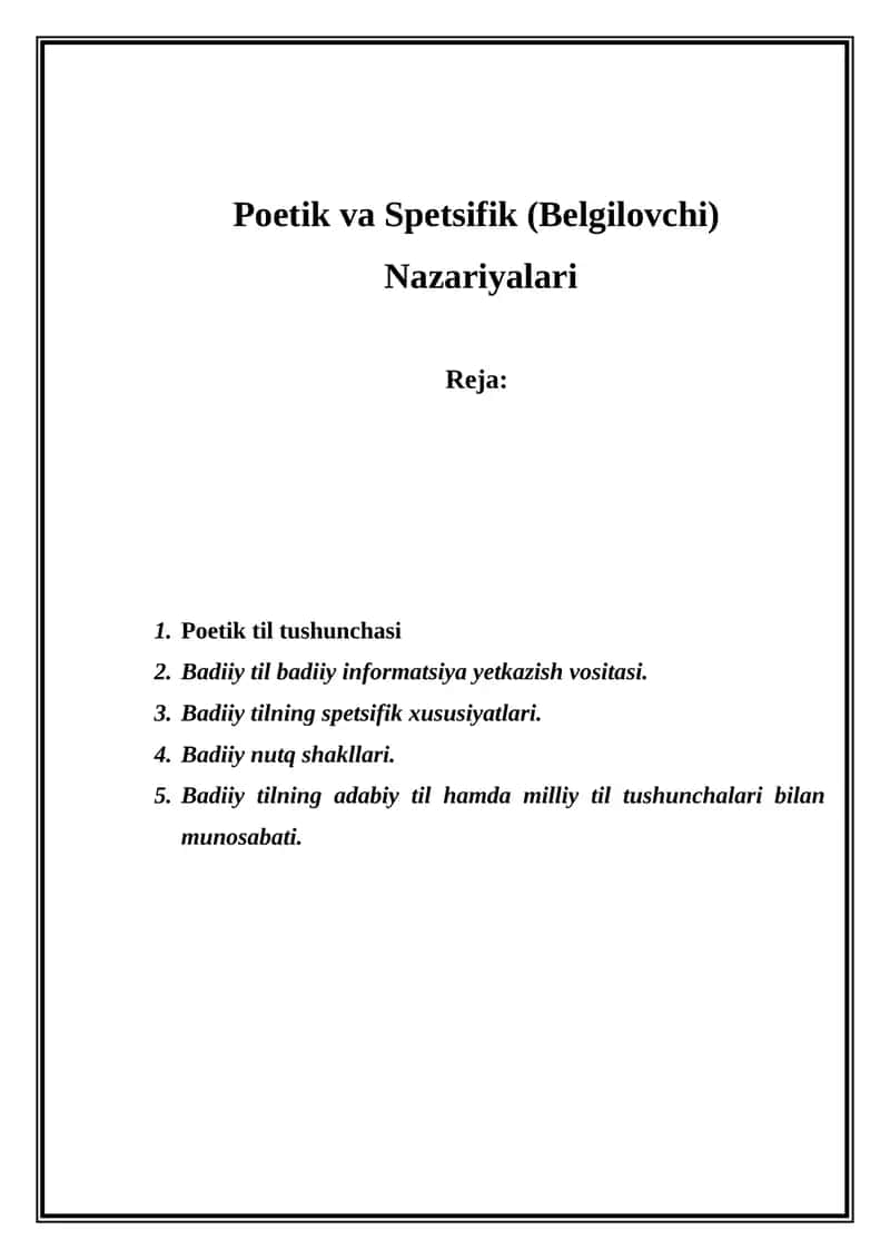 Poetik va Spetsifik (Belgilovchi) Nazariyasi 1