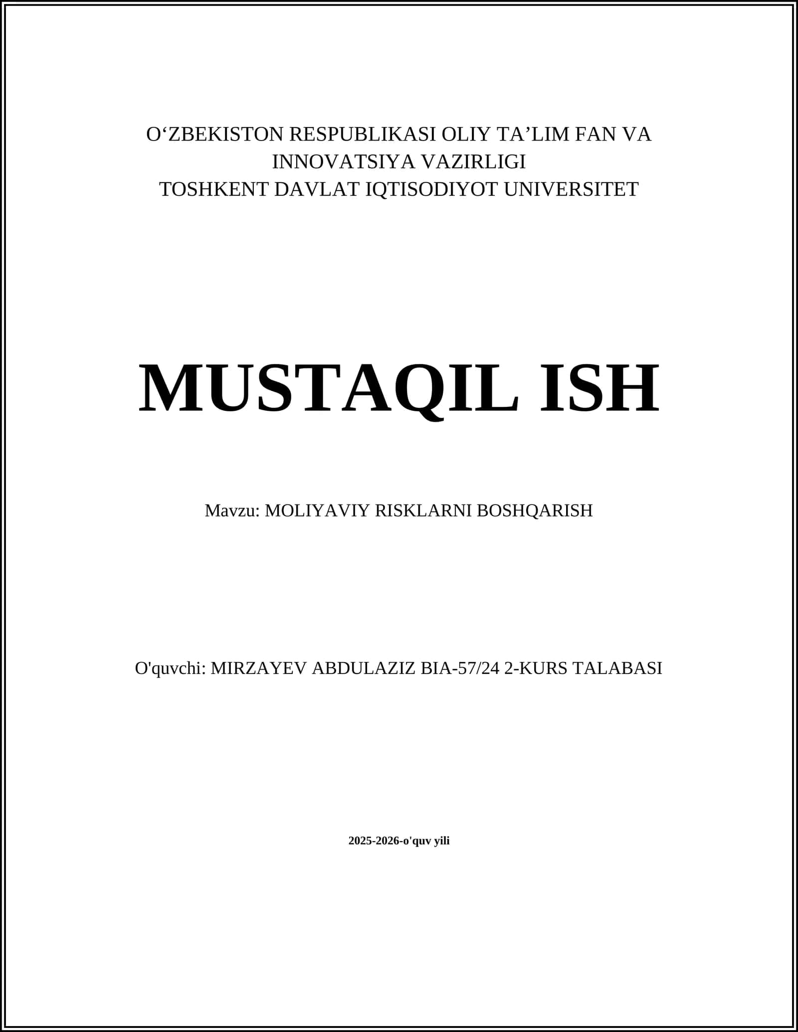 MOLIYAVIY RISKLARNI BOSHQARISH 1