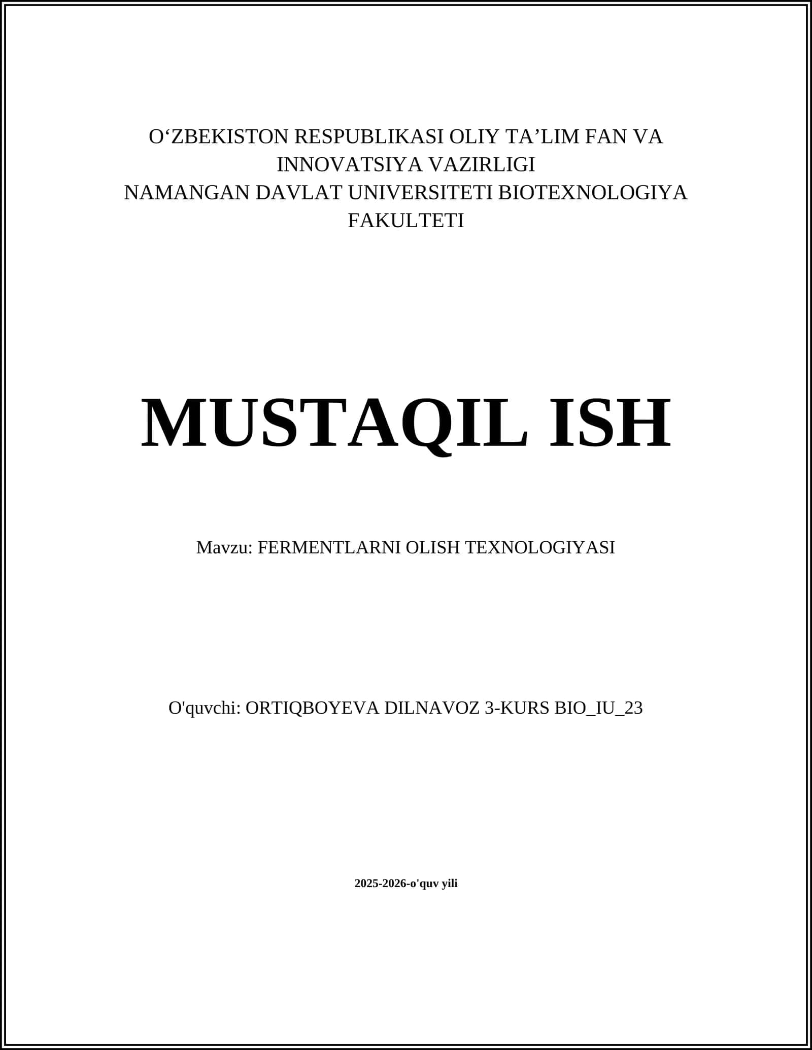 FERMENTLARNI OLISH TEXNOLOGIYASI 1