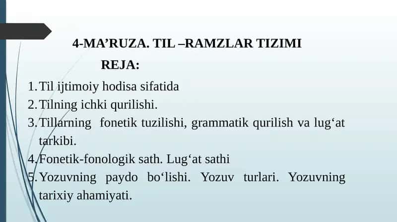 4-MA’RUZA. TIL –RAMZLARTIZIMI 1