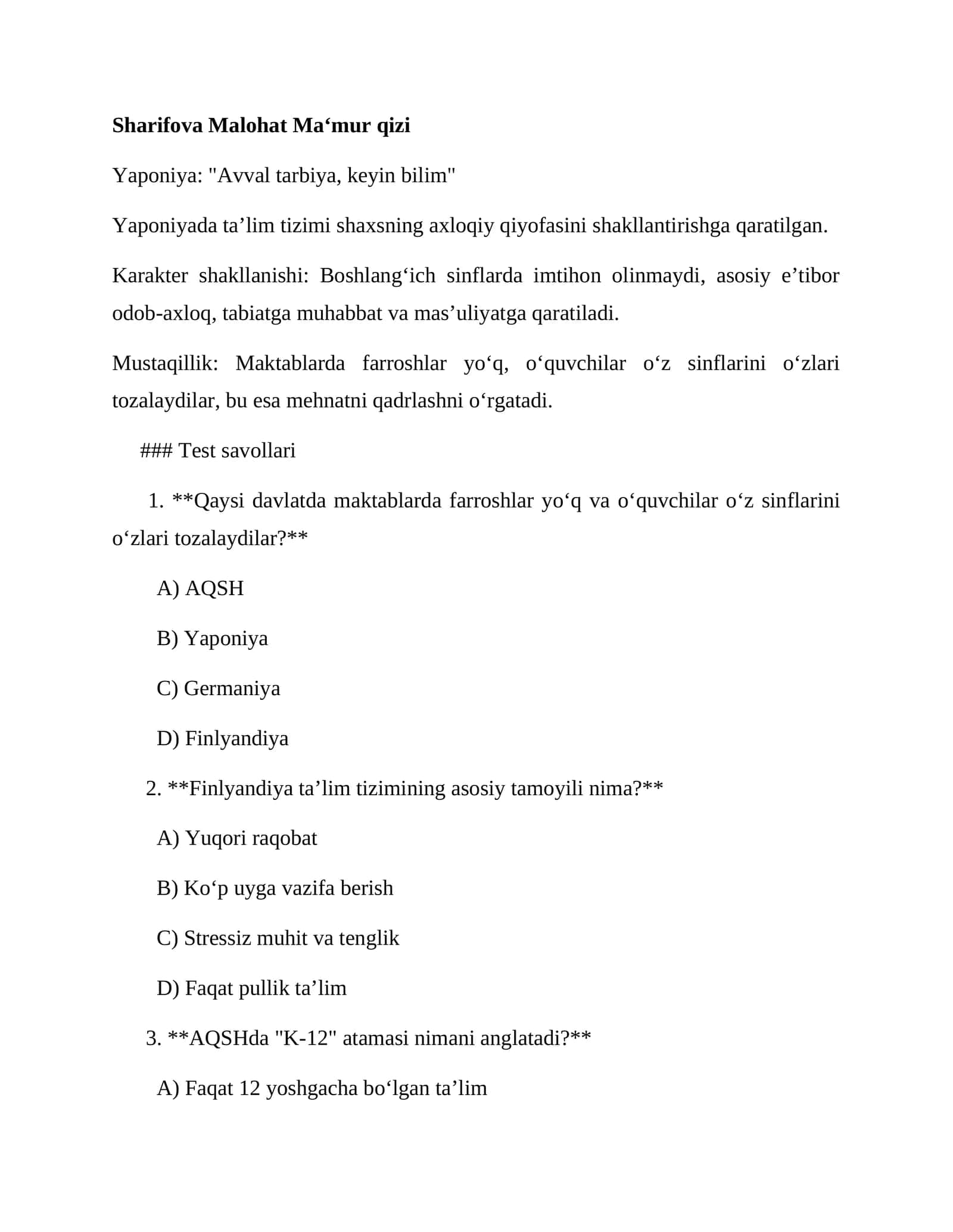 Yaponiya: "Avval tarbiya, keyin bilim" 1