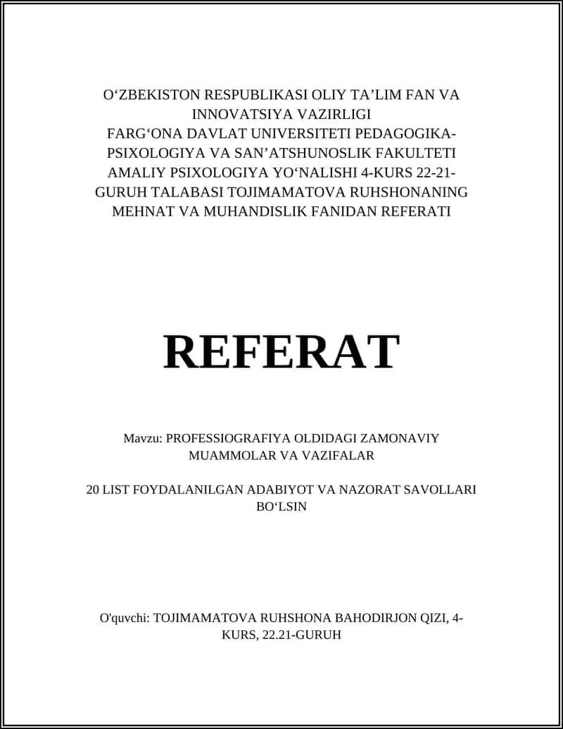 PROFESSIOGRAFIYA OLDIDAGI ZAMONAVIY MUAMMOLAR VA VAZIFALAR 1
