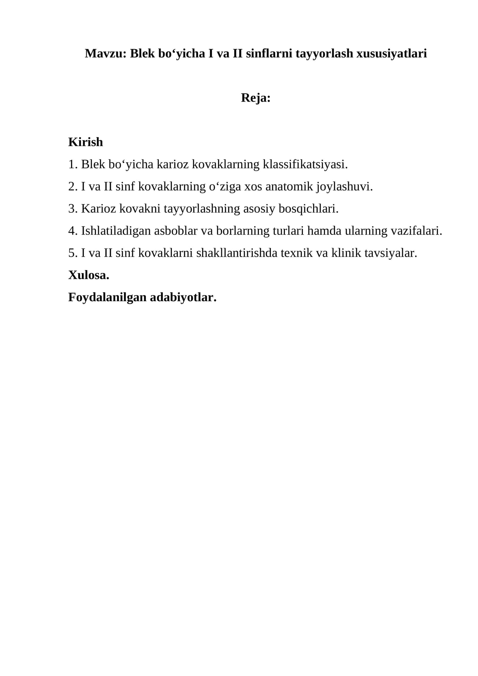 Blek bo‘yicha I va II sinflarni tayyorlash xususiyatlari 1