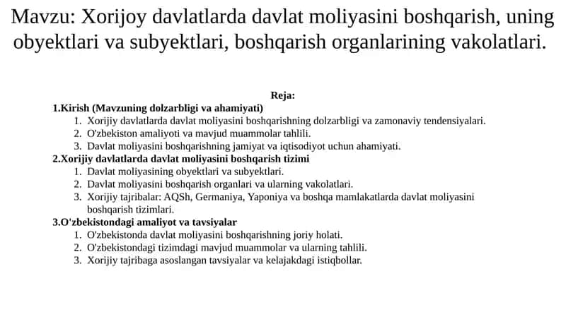 Davlat moliyasi boshqarish organlari va ularning vakolatlari 1