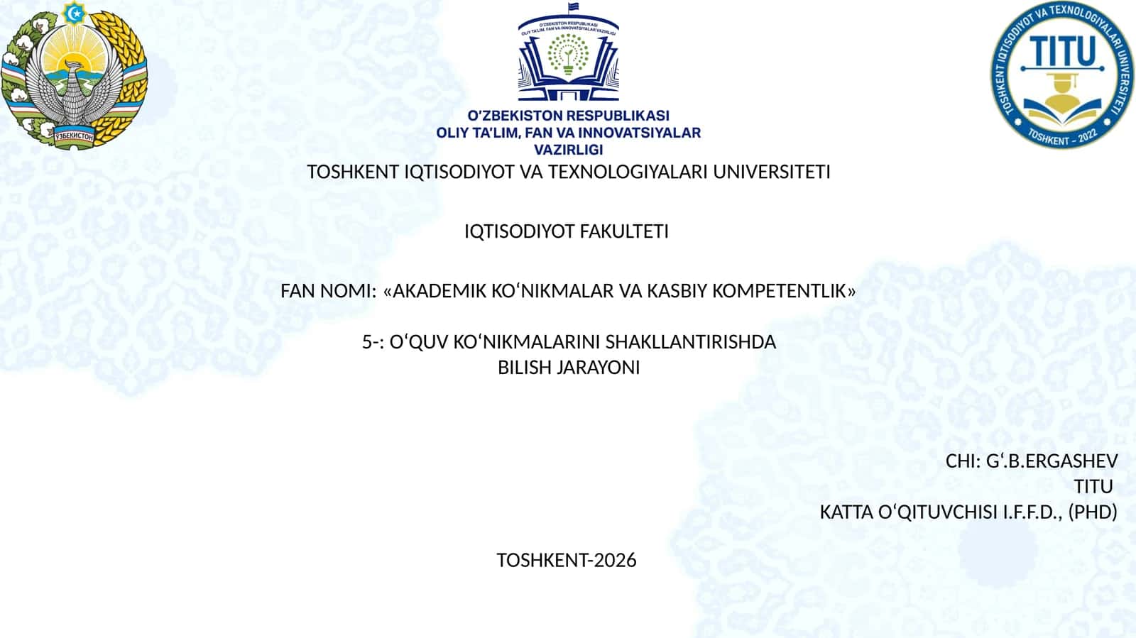 Akademik Konikmalar va Kasbiy Kompetentlik 1