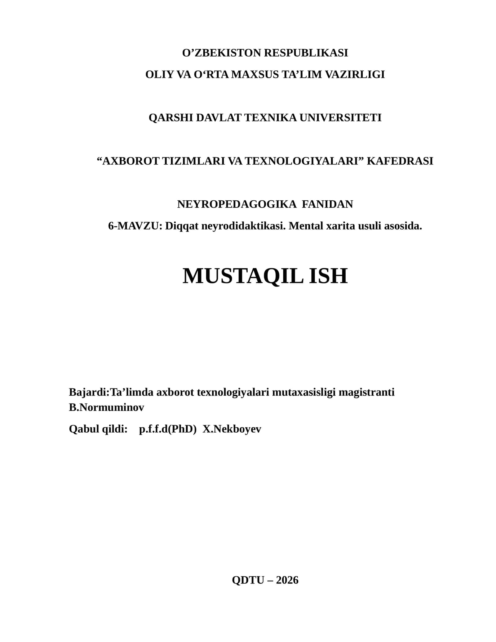 Diqqat neyrodidaktikasi. Mental xarita usuli asosida 1