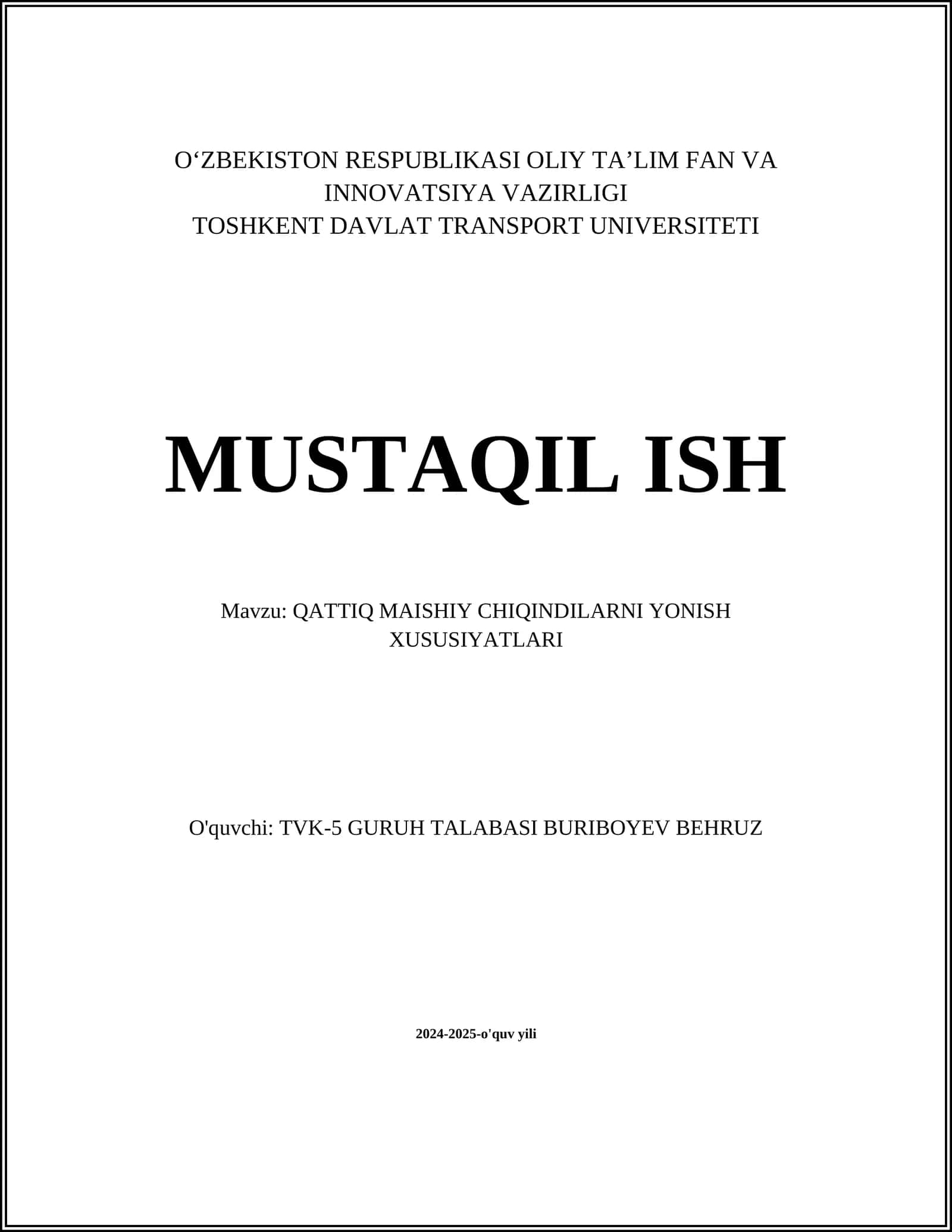 QATTIQ MAISHIY CHIQINDILARNI YONISH XUSUSIYATLARI 1