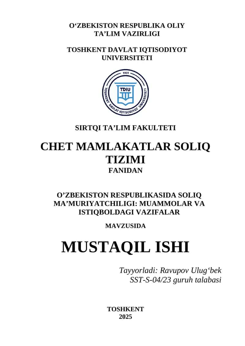 O’zbekiston Respublikasida soliq ma’muriyatchiligi 1