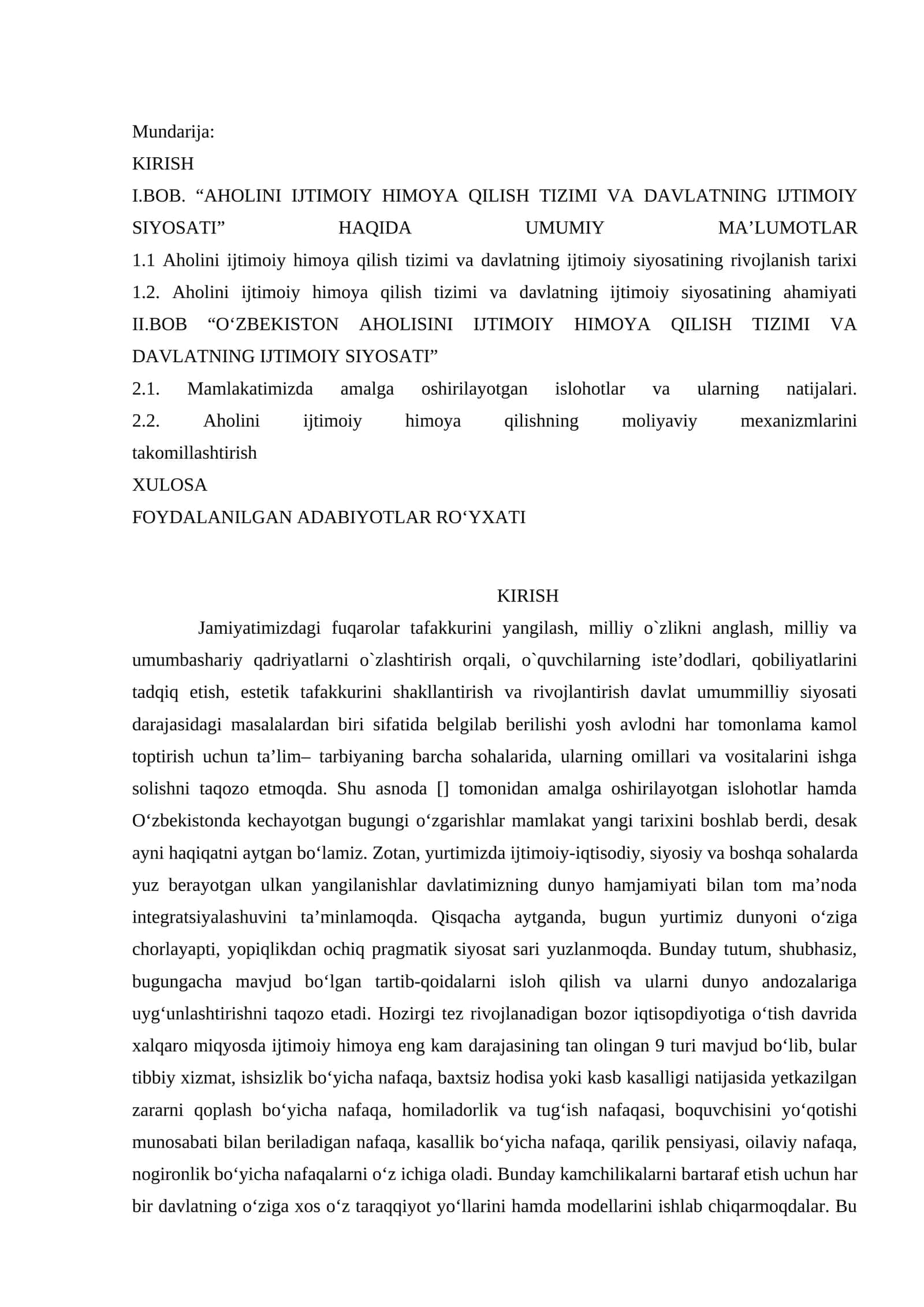 Aholini ijtimoiy himoya qilish tizimi va davlatning ijtimoiy siyosati 1