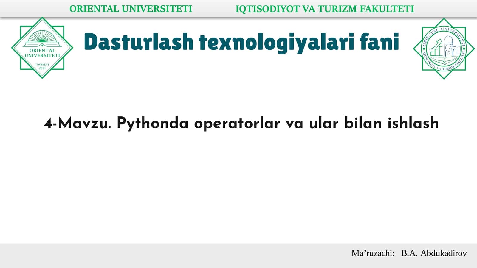 Pythonda operatorlar va ular bilan ishlash 1