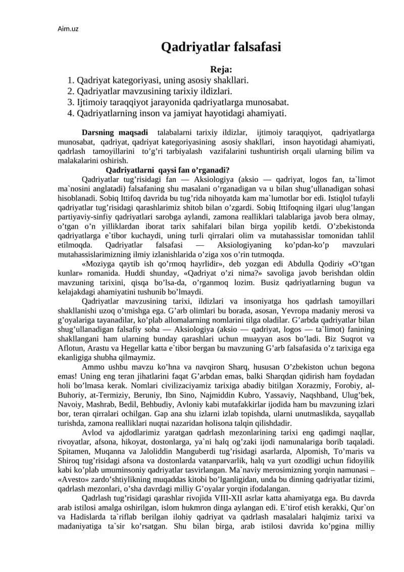 Qadriyatlar falsafasi 1