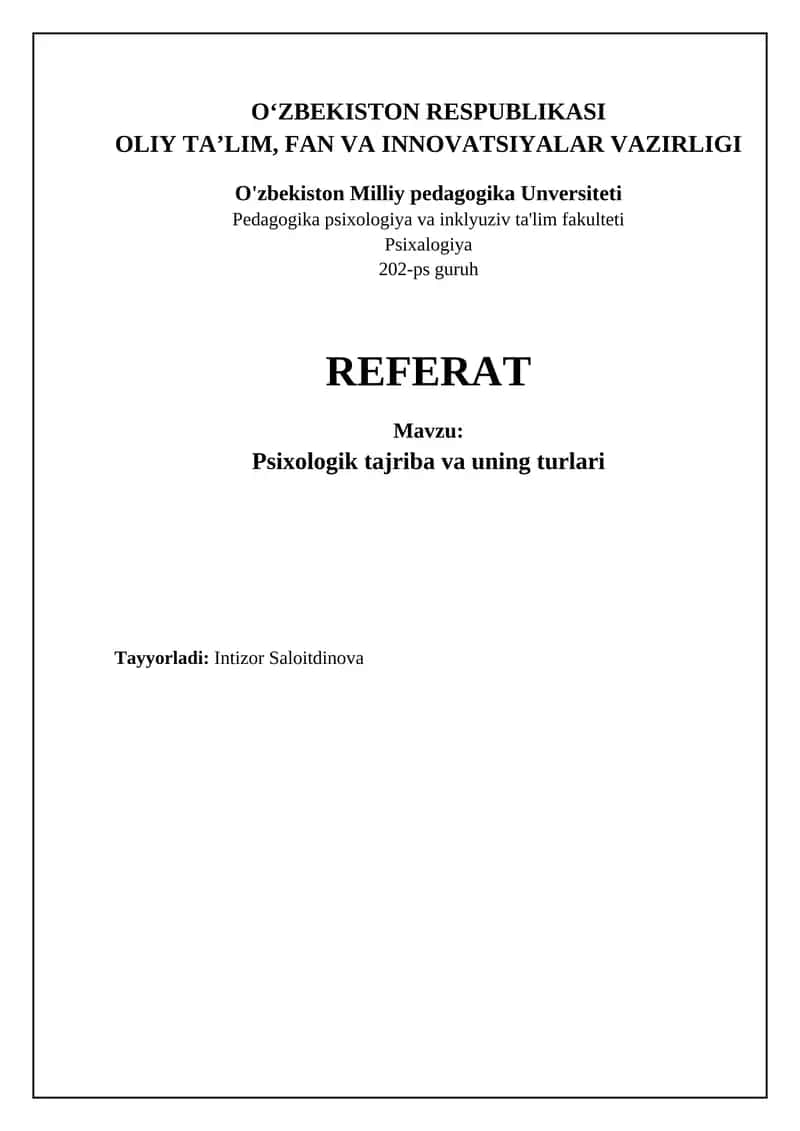 Psixologik tajriba: Asoslar va turlari 1