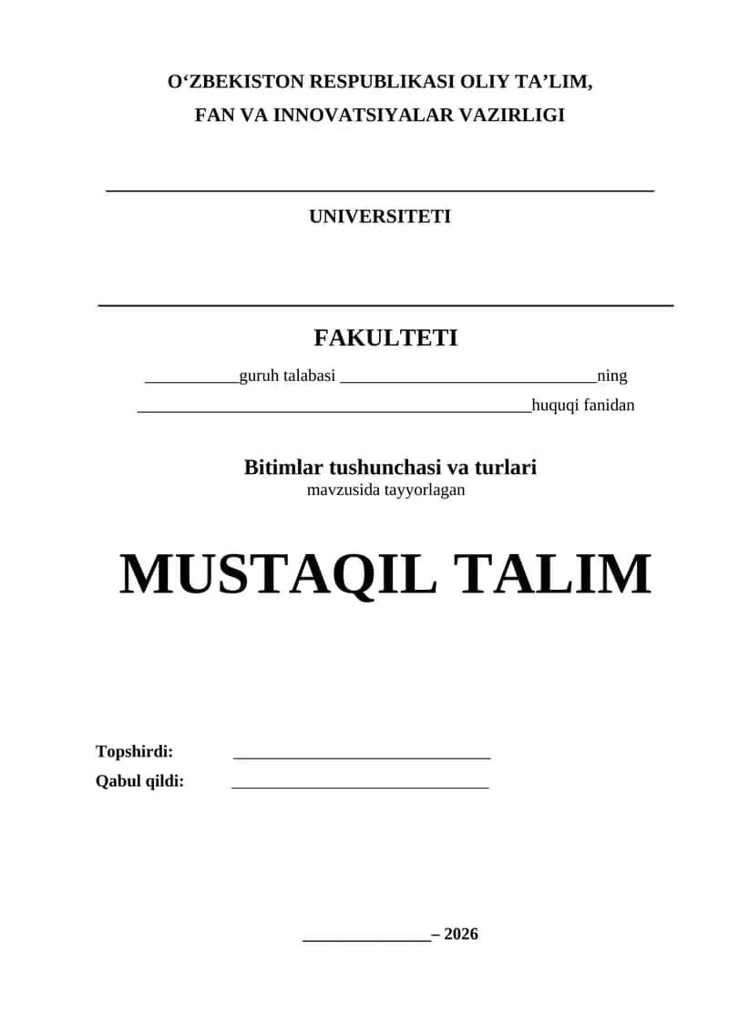 Bitimlar tushunchasi va turlari Kurs ishi 1