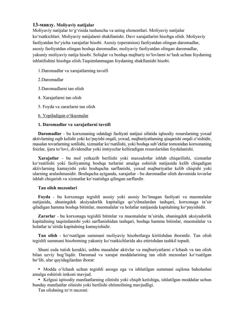 Moliyaviy natijalar 1