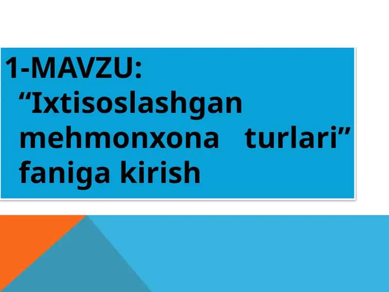 Turizm: nazariya va amaliyot 1