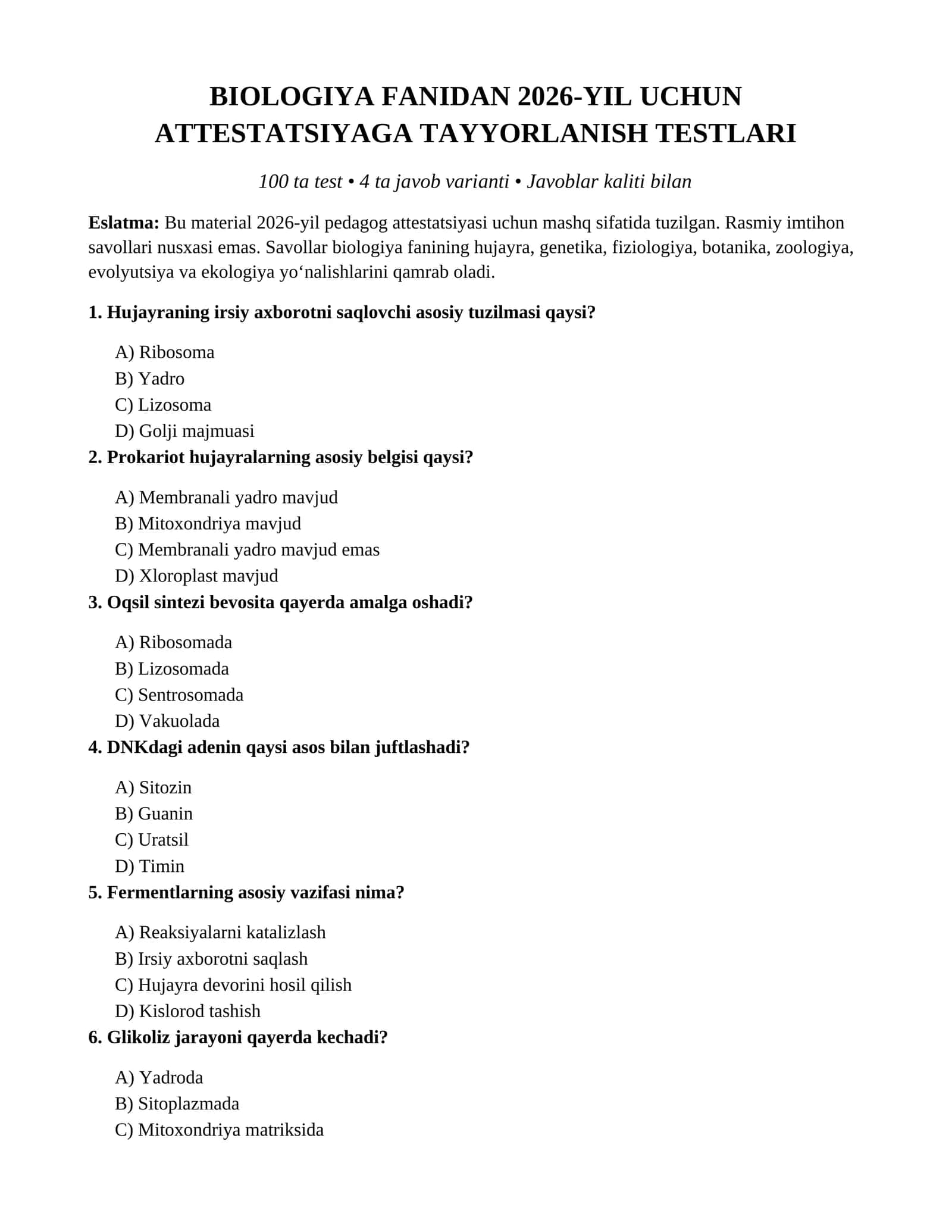 Biologiya_2026_100_ta_attestatsiya_testi javobi bilan 1