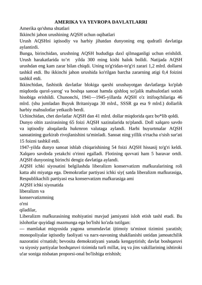 Ikkinchi jahon urushining AQSH uchun oqibatlari 1