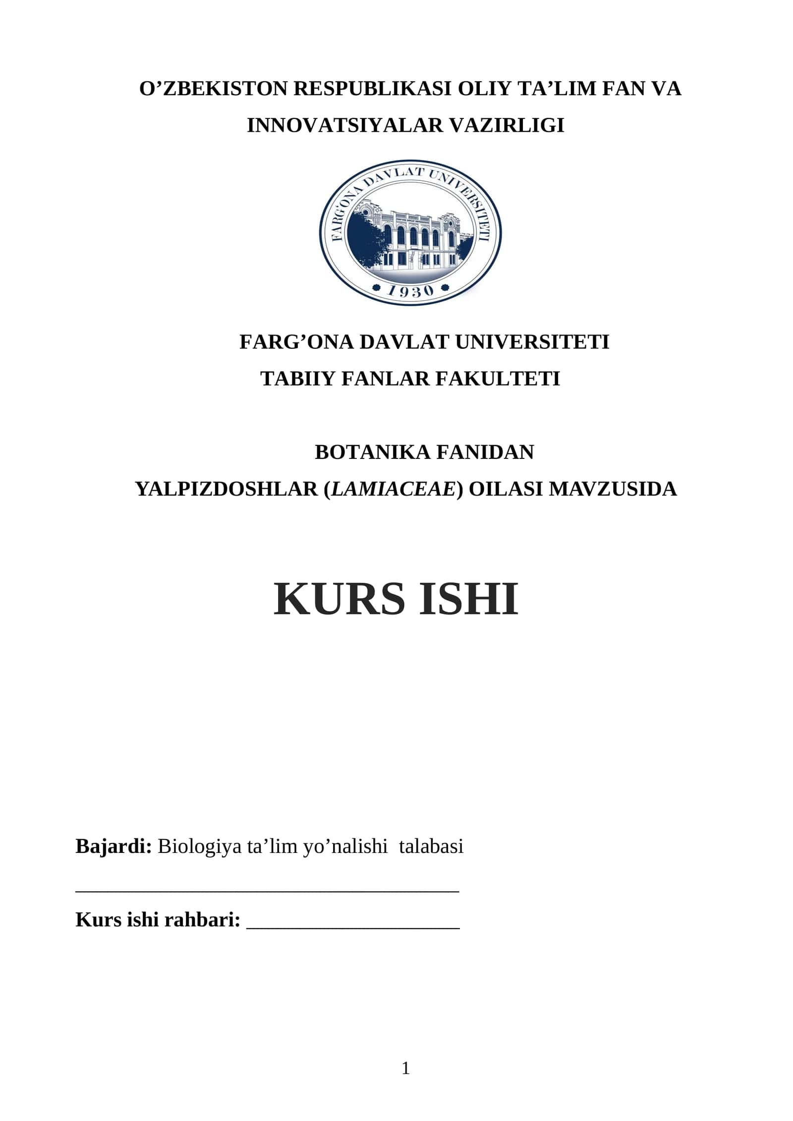 Yalpizdoshlar (Lamiaceae) oilasi mavzusida kurs ishi 1