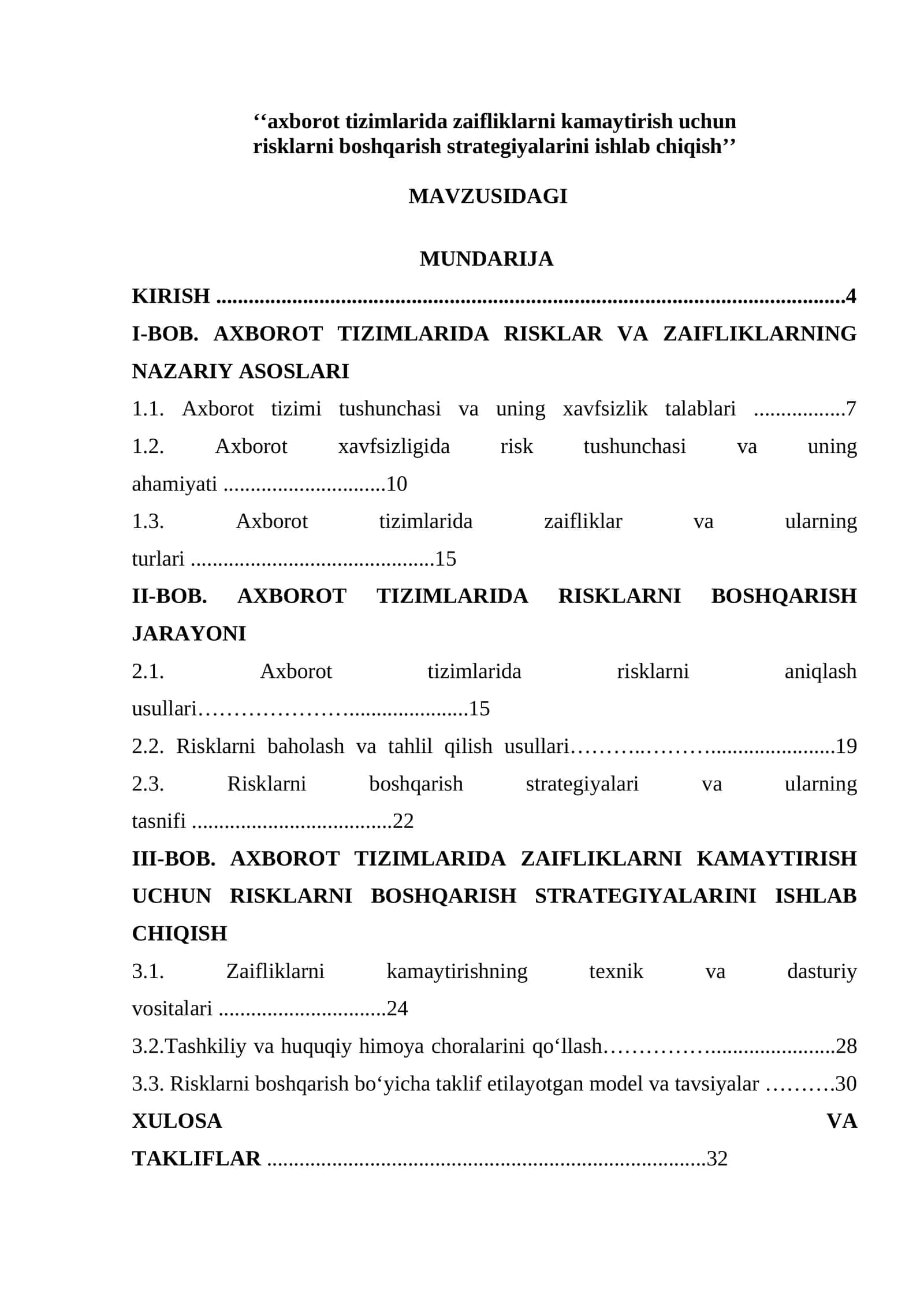 Axborot tizimlarida zaifliklarni kamaytirish uchun risklarni boshqarish strategiyalarini ishlab chiqish 1