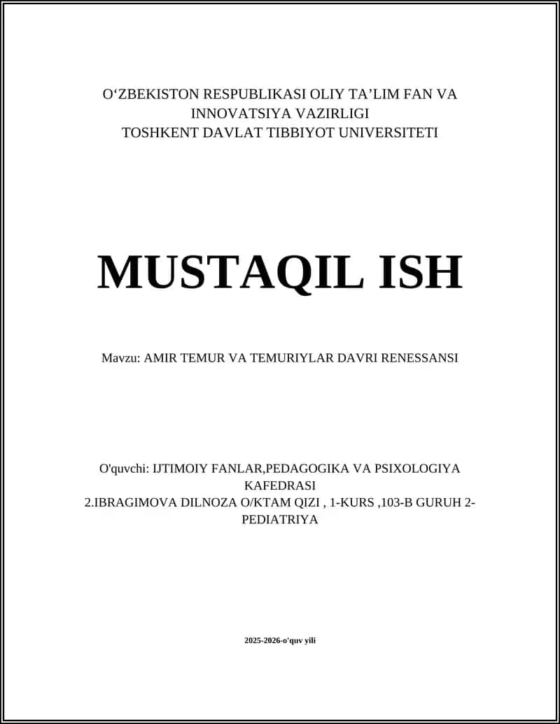 AMIR TEMUR VA TEMURIYLAR DAVRI RENESSANSI 1