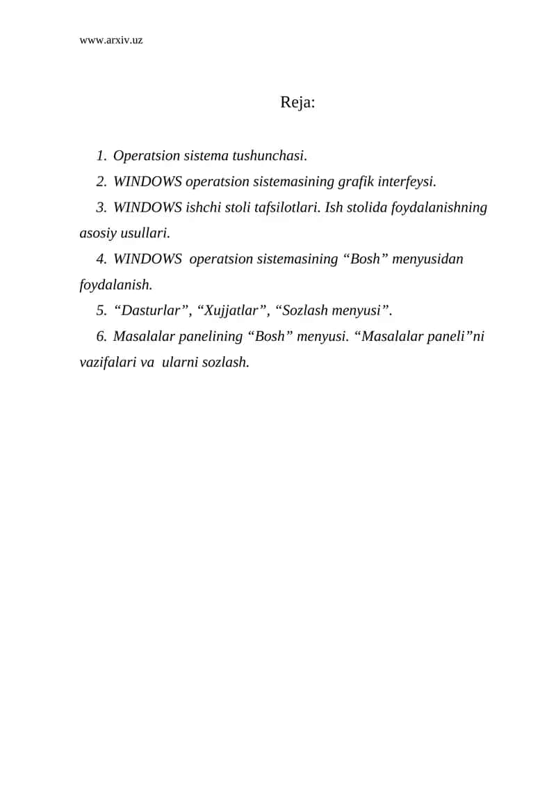 Operatsion sistema tushunchasi 1