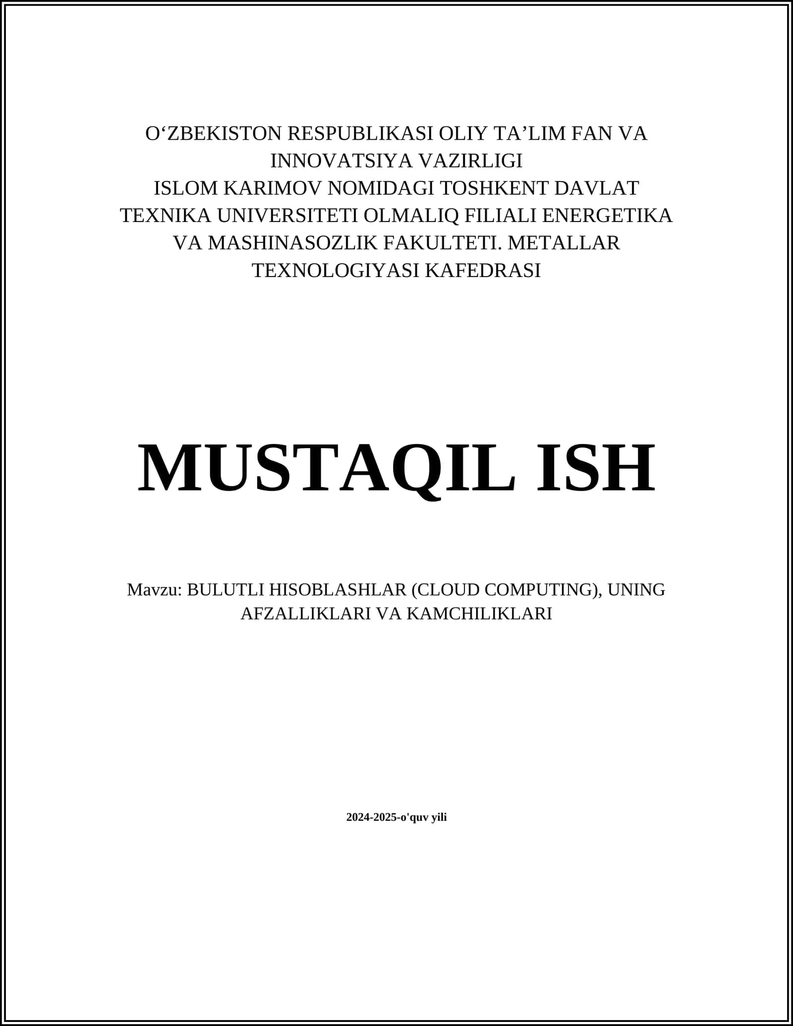 BULUTLI HISOBLASHLAR (CLOUD COMPUTING) 1