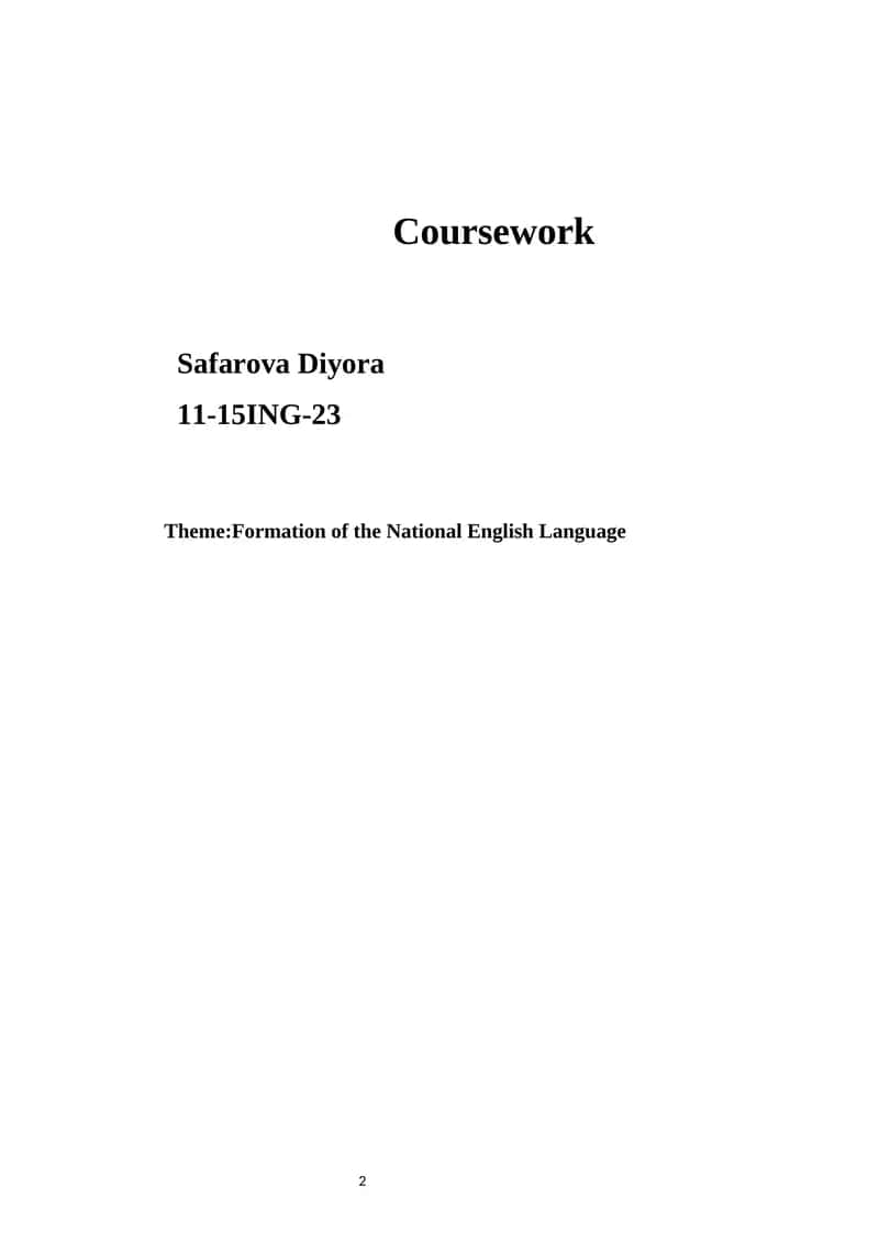 Formation of the National English Language 1
