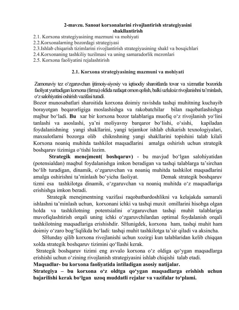 Korxona strategiyasi 1