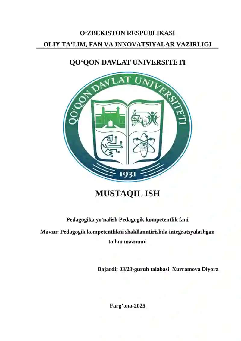 Pedagogik kompetentlikni shakllanntirishda integratsyalashgan ta'lim mazmuni