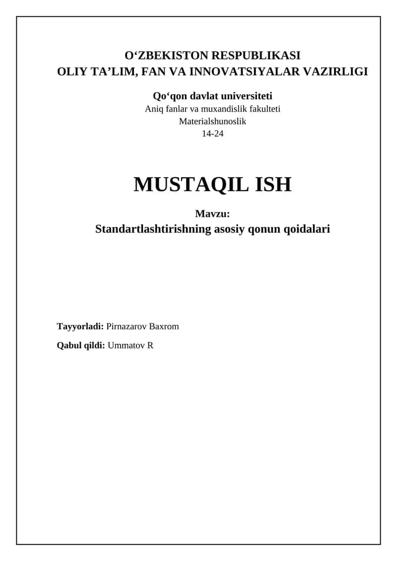 Standartlashtirishning asosiy qonun qoidalari 1
