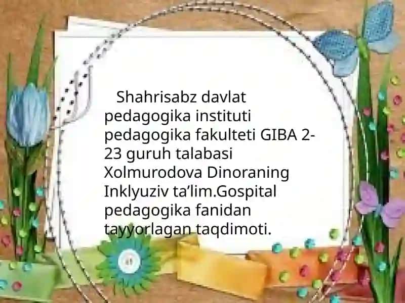 Imkoniyat cheklangan bolalarni inklyuziv ta'lim va tarbiyalash konsepsiyasi