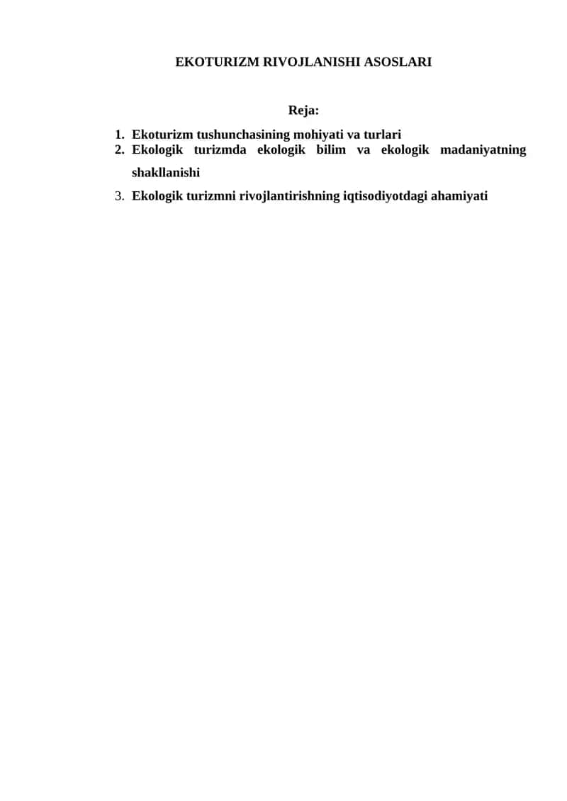EKOTURIZM RIVOJLANISHI ASOSLARI 1