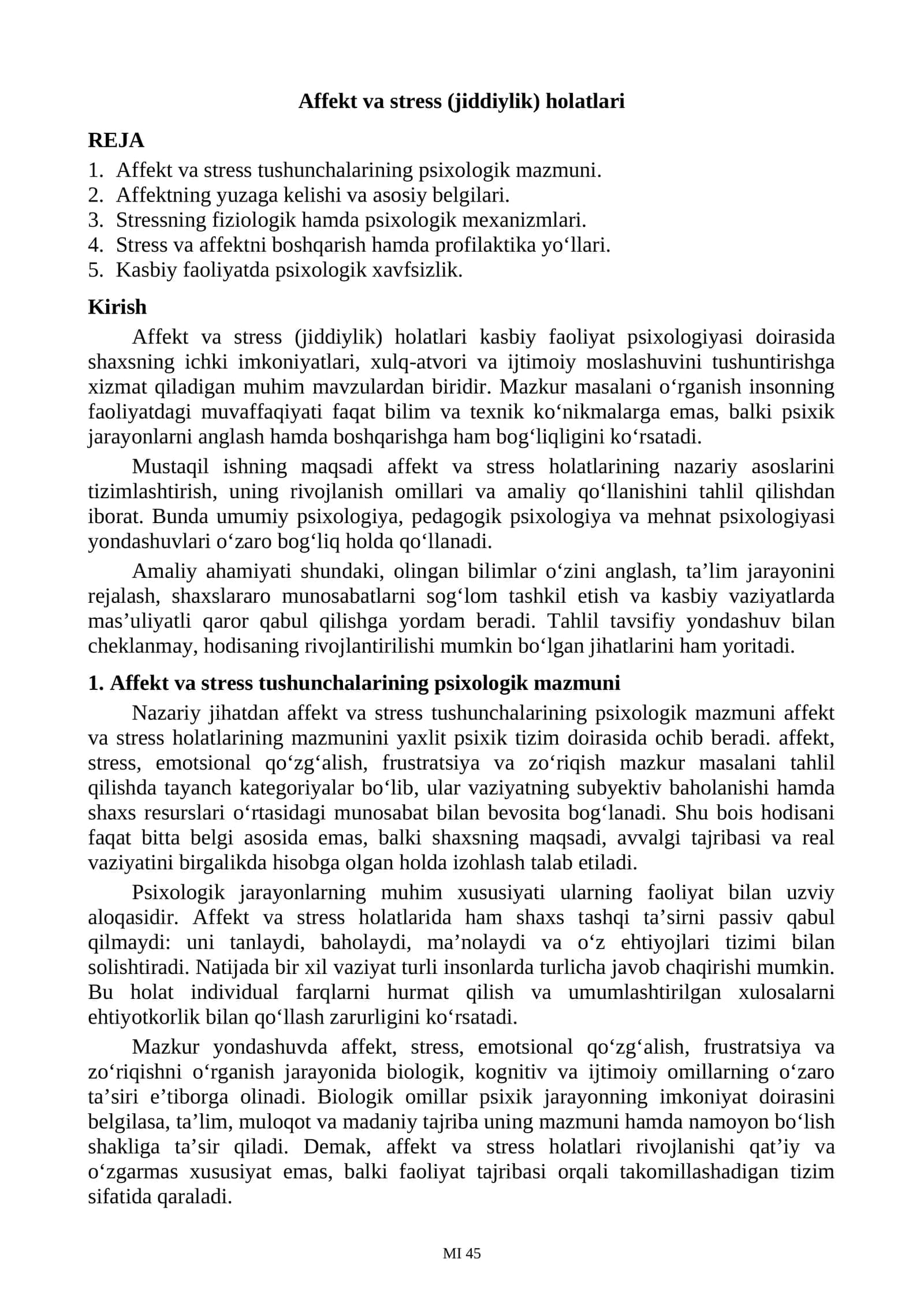 Affekt va stress (jiddiylik) holatlari 1