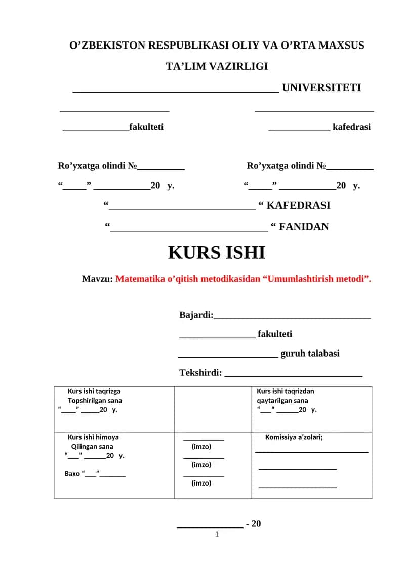 Matematika o’qitish metodikasidan “Umumlashtirish metodi” 1
