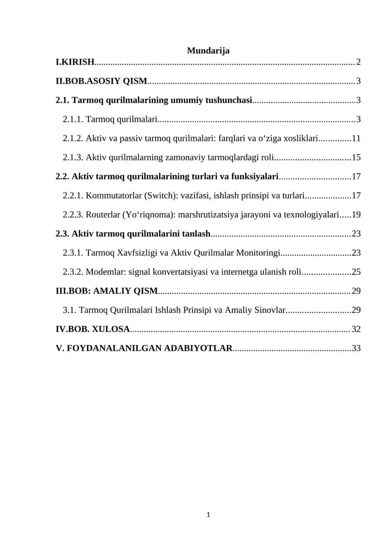Tarmoq qurulmalari 1