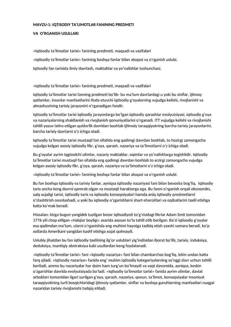 Iqtisodiy ta’limotlar tarixi 1