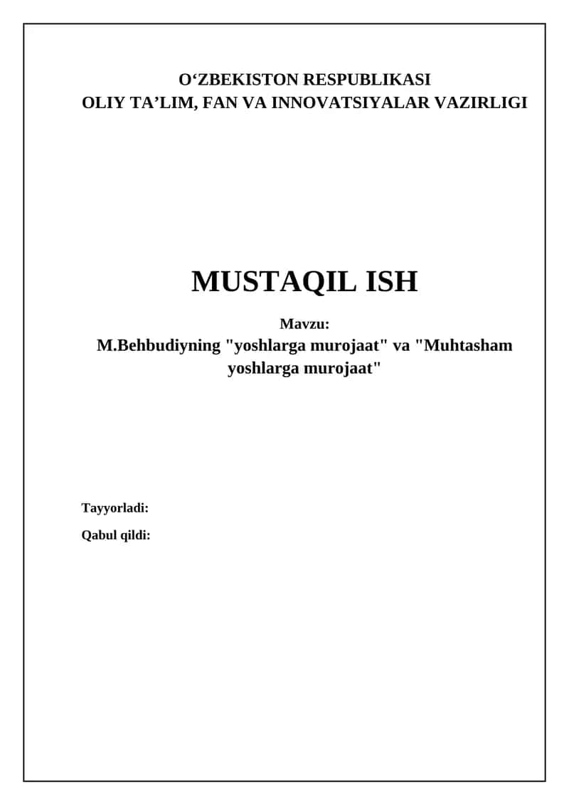Behbudiyning "yoshlarga murojaat" va "Muhtasham yoshlarga murojaat" 1